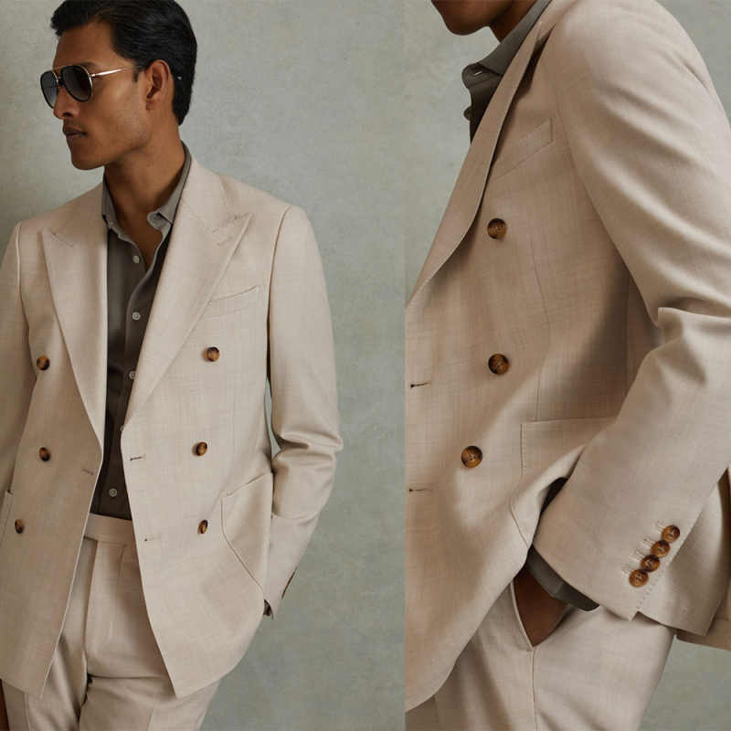 Elegant Men Suits 2 Pieces Blazer Pants Double Breasted Peaked Lapel Business Formal Wedding Plus Size Customized