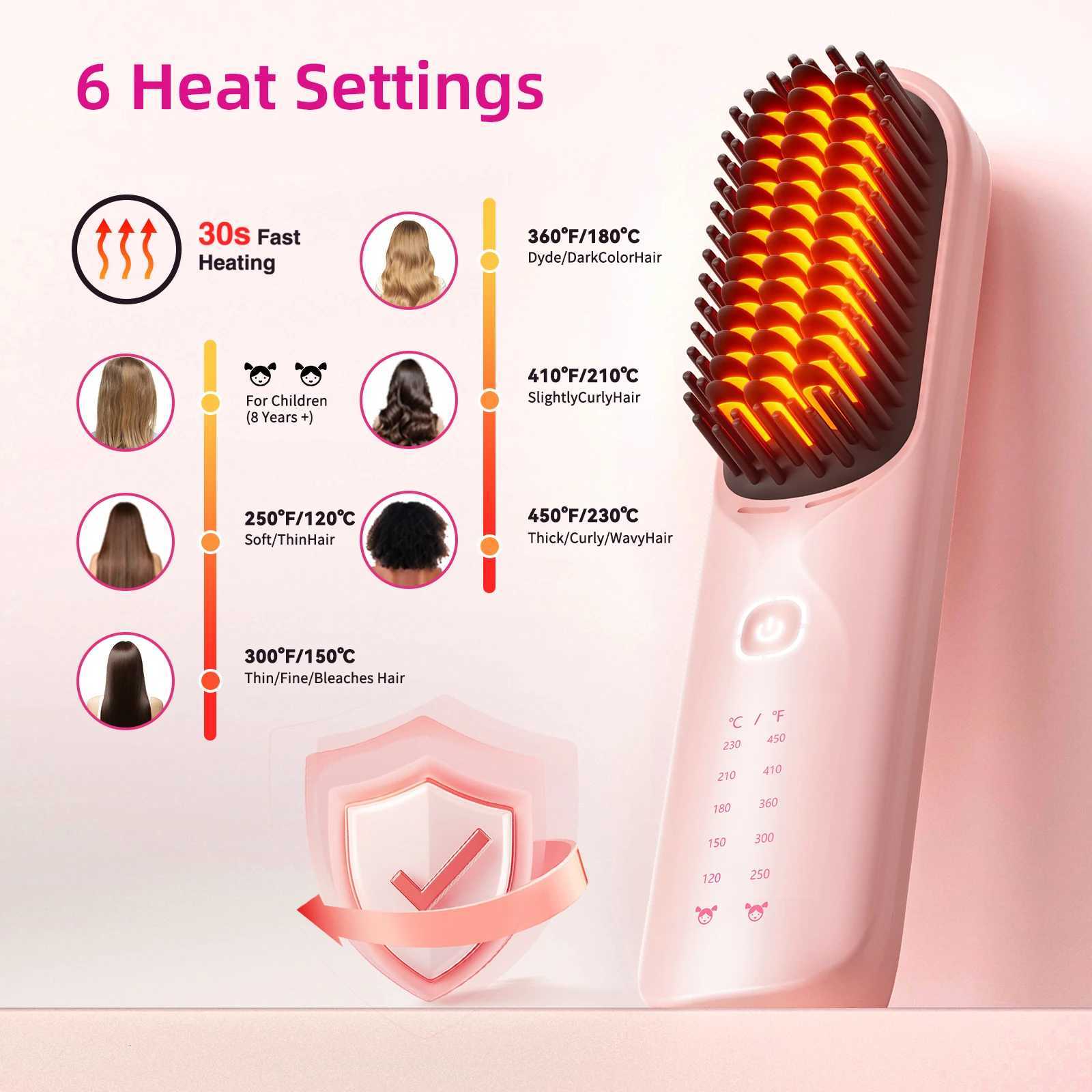 2 in 1 Portable Hair Straightener Brush Fast Heating Negative Ion Cordless Curling Comb 10000mAh 45W Fast Charging Power Bank W250814