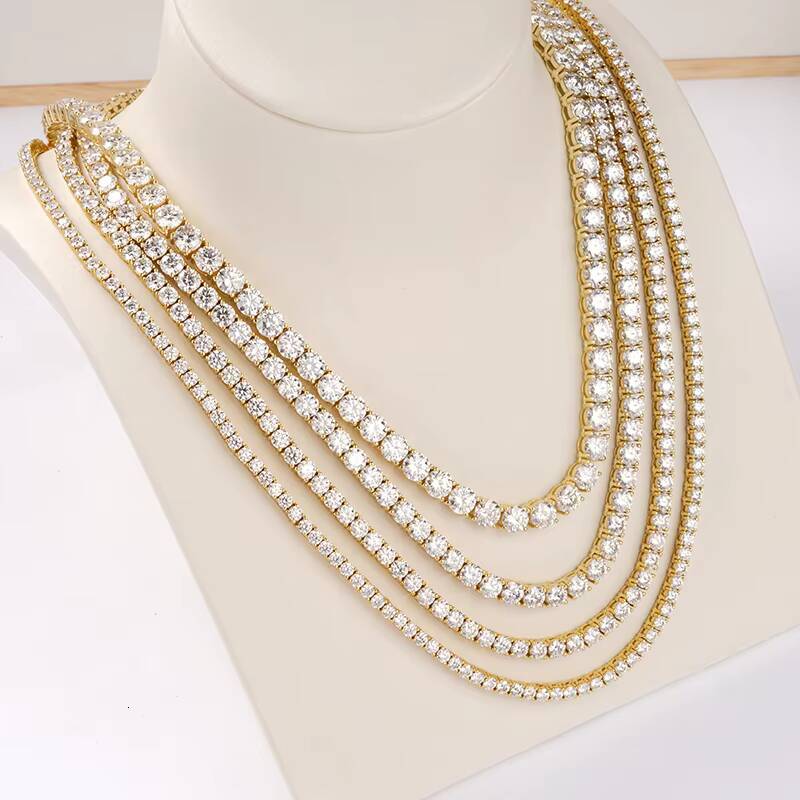 Hiphop Jewelry Necklace 3mm 4mm 5mm 6mm Round Cut S925 Silver Moissanite Chain Tennis Necklace