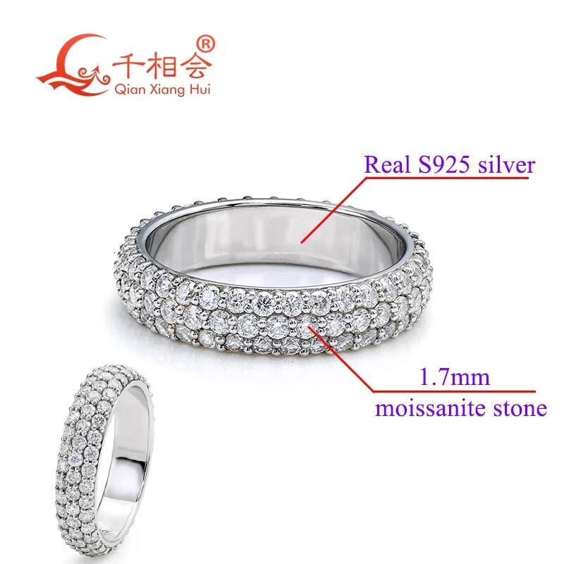D vvs white 1.7mm melee moissanite three band ring full stones 925 Sterling Silver Ring Jewelry Rings Engagement Ladies men