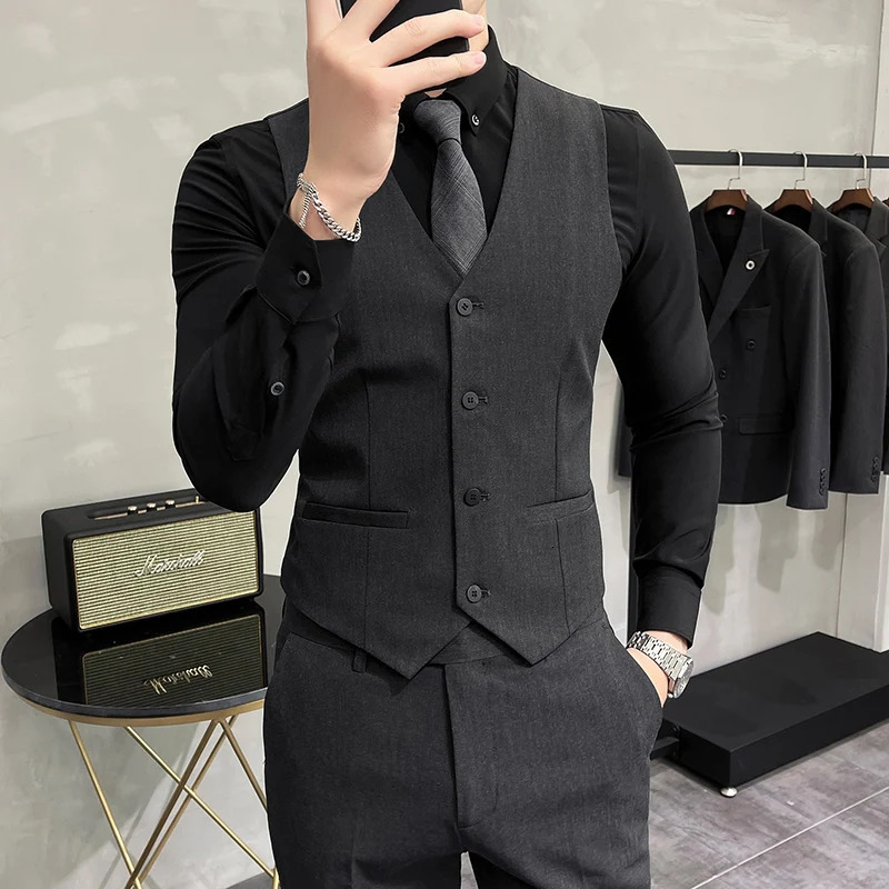 S7XL Highend Solid Color Elastic Mens Casual Business Vest Groom Wedding Suit Party Waist Coat 250805