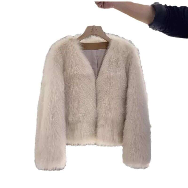 Ladies Solid Fake Fur Coat Fashion Sweet Short Thick Warm Elegant Vintage Jacket s Women V-collar Open Stitch