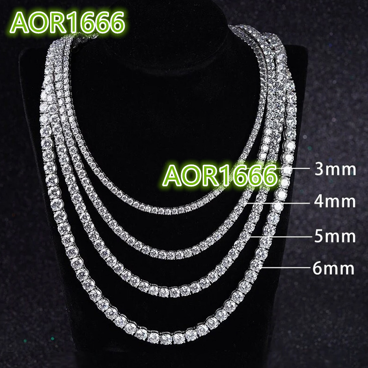 14k White Gold Iced Out 2mm * 5mm Lab Grown Diamond Tennis Necklace Chain