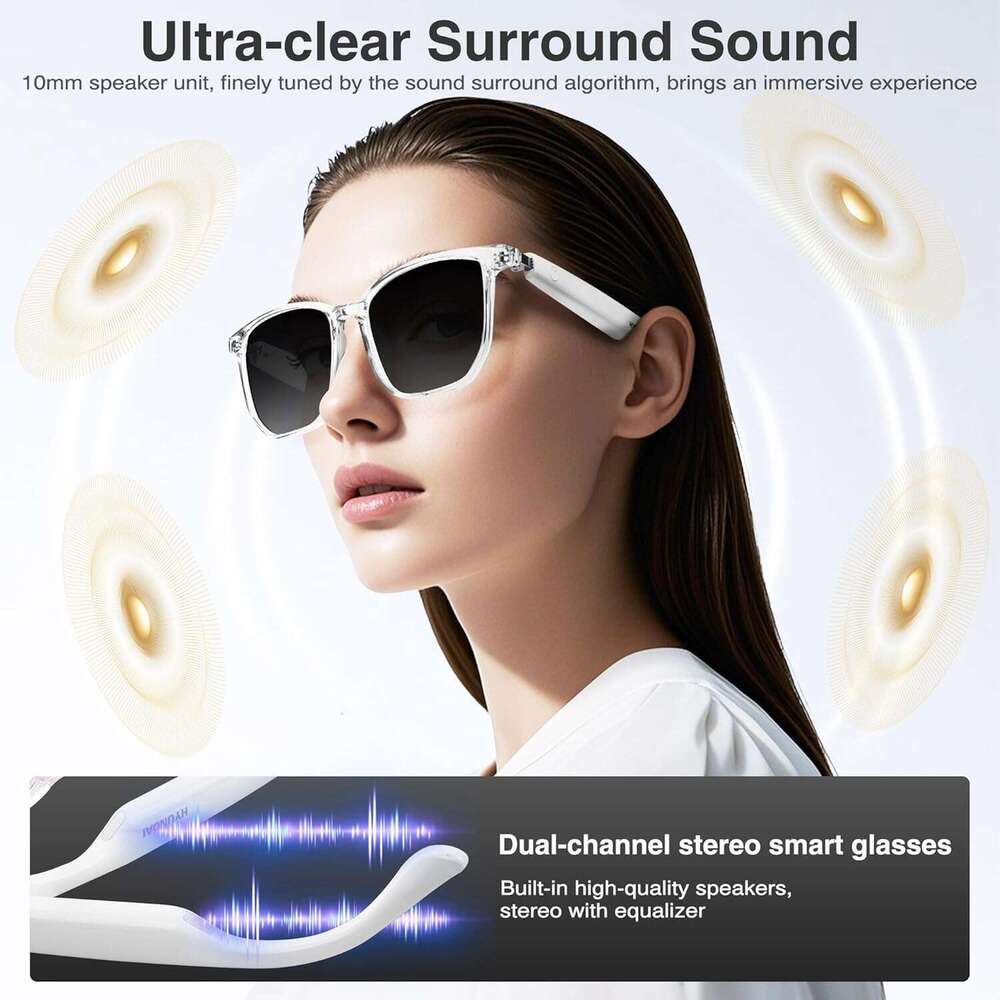 kvsju AI with Chat GPT, 150+ Translations, Unisex Smart Glasses, Men's Multifunctional Bluetooth Glasses (White) 123