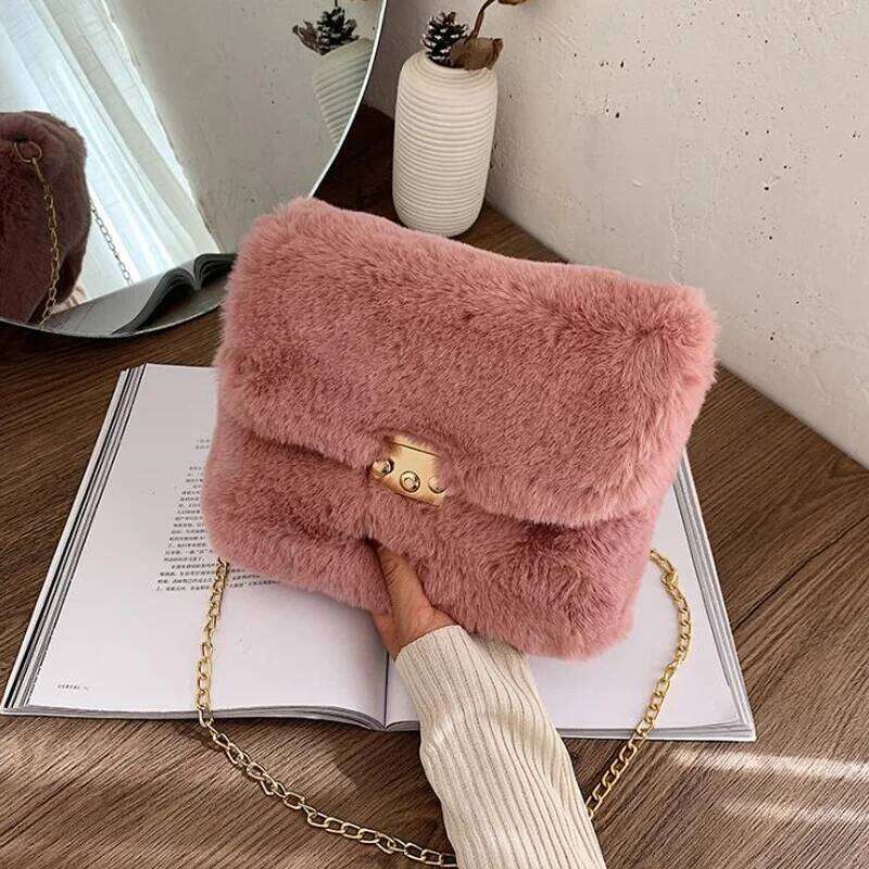 New Winter Plush Shoulder Bag Faux Fur Crossbody Bags For Women Chain Fashion Design Handbag Female Cross Body