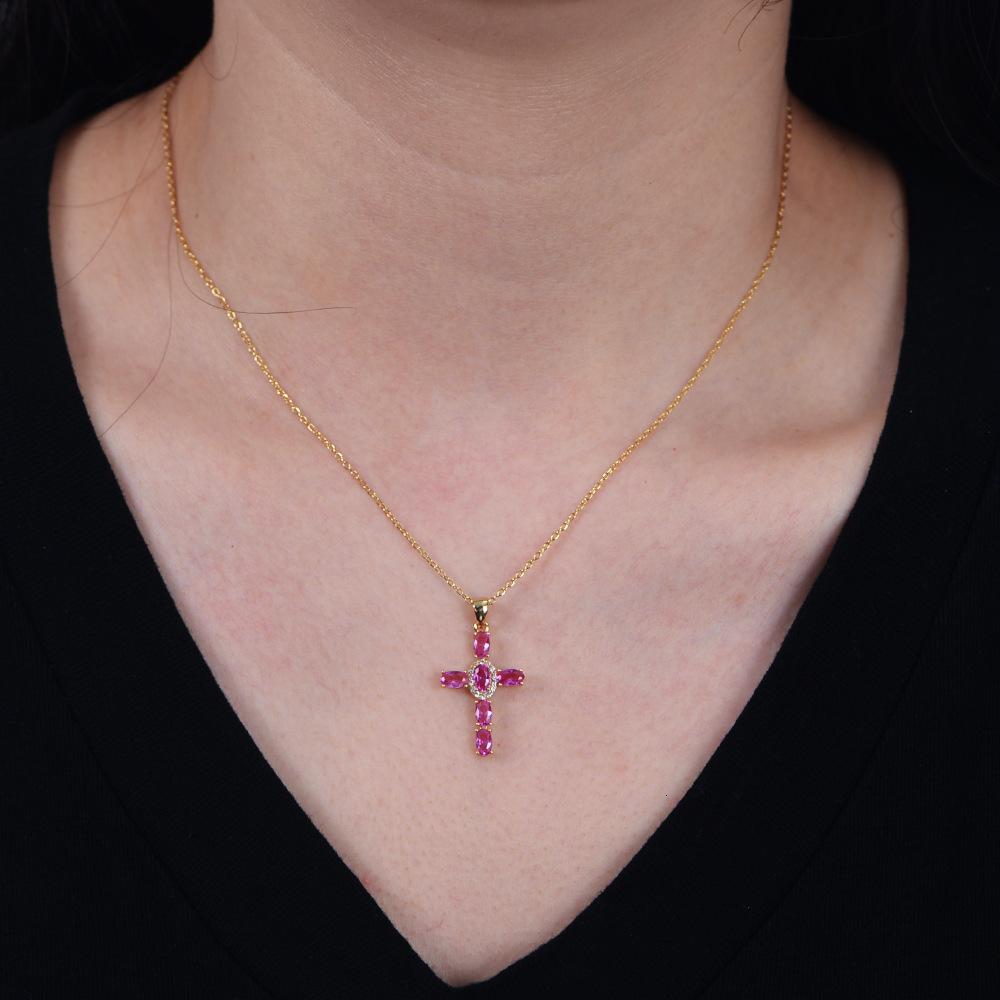 Fashion New S Pure Sier Cross Zircon Necklace for Women Elegant Personality Colorful Gemstone Collarbone Chain