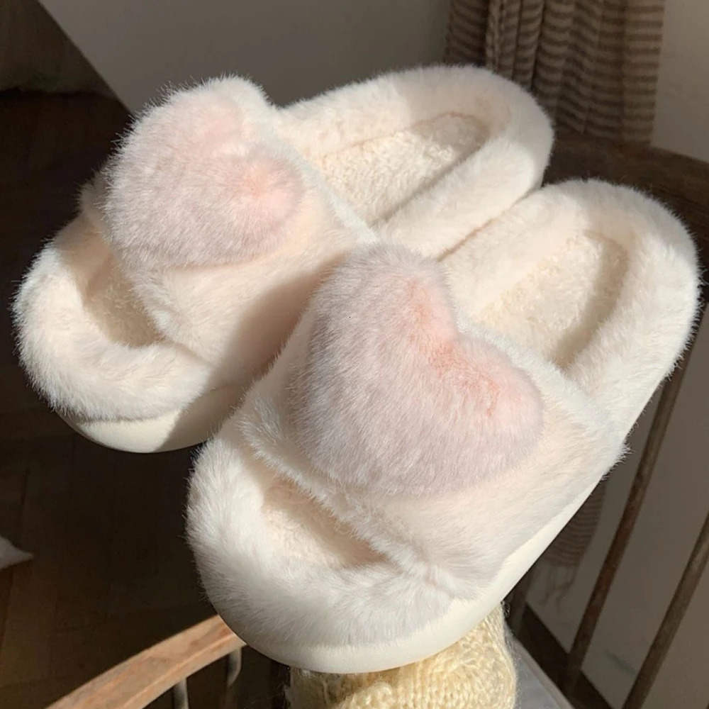 Three-dimensional Love Single Band Winter Women Slipper Soft Heel Platform Warm Indoor Comfortable Home Fluffy Home Slippers 250814