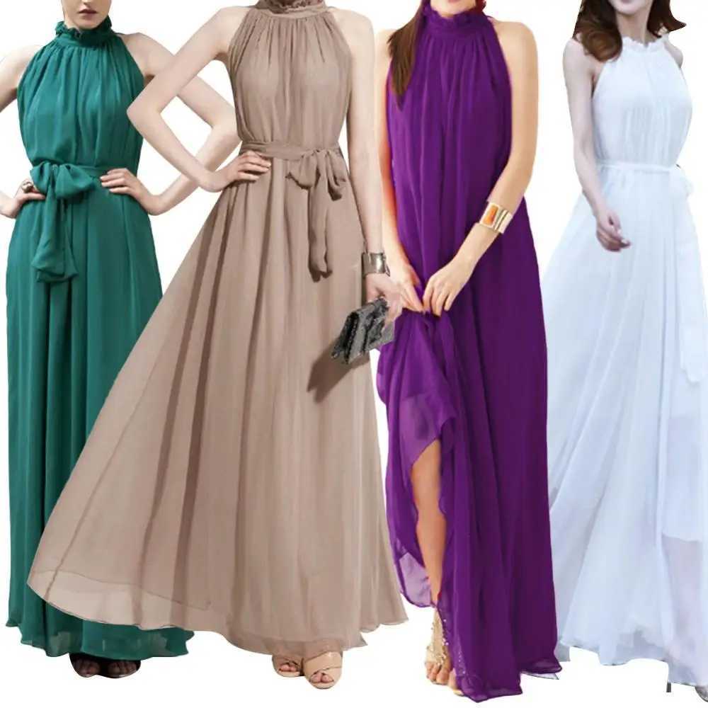 Halter Neck Dress Lace Up Sleeveless Club Party Dress Sexy Ruffled Evening Party Maxi Dress Prom Gown Beach Dresses XJ250814