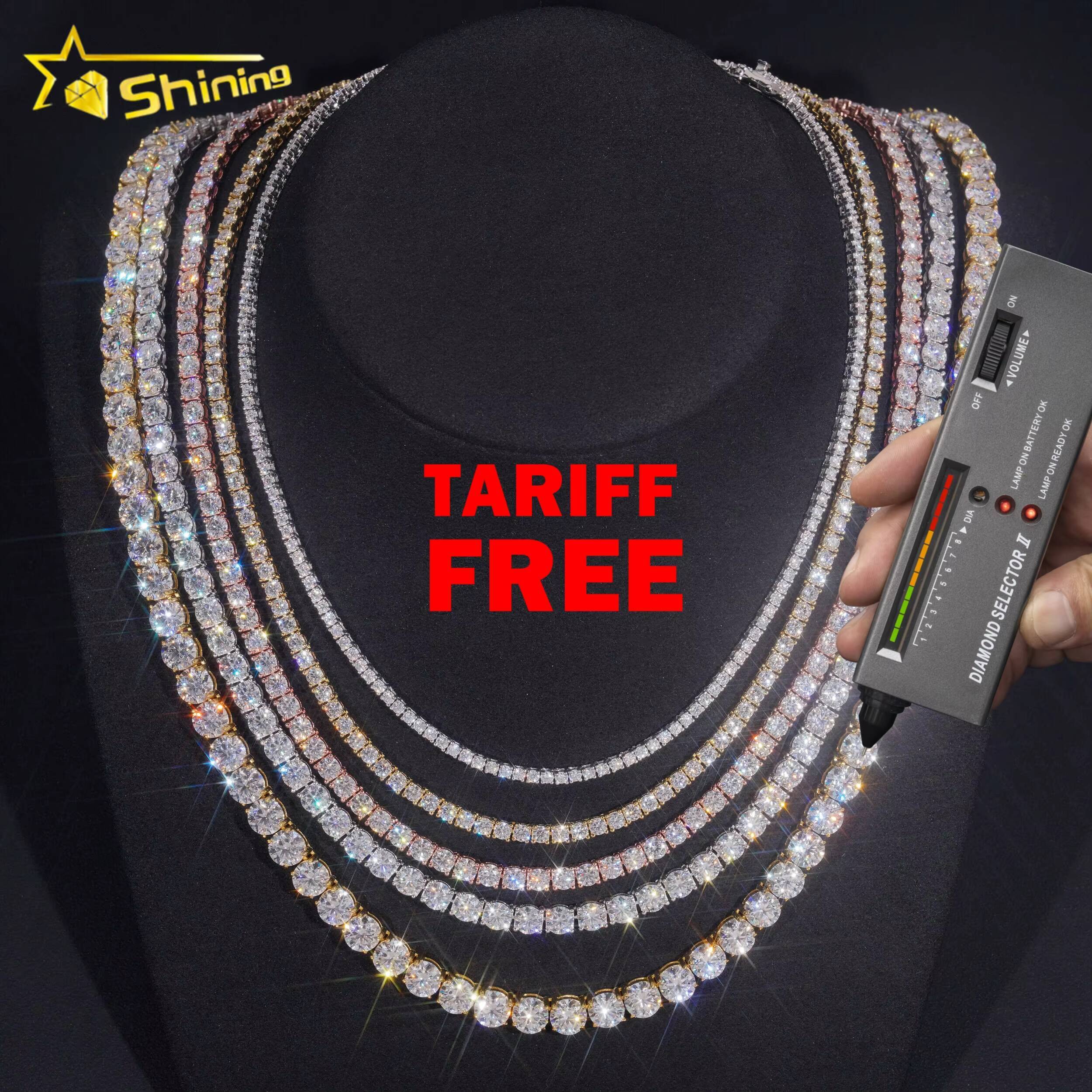 GRA Certificated Pass Dia Tester Chain Sier Fine 2MM to 5MM Iced Out Moissanite Tennis Necklace