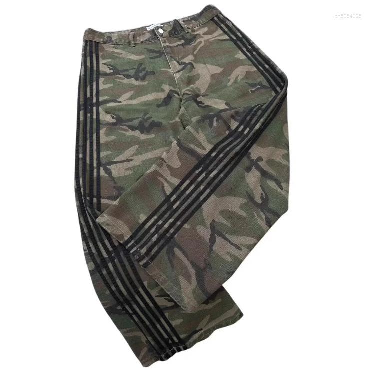 Men's Jeans American Style Retro Street Striped Y2K Harajuku Casual Wide Leg Pants Gothic Straight Floor design