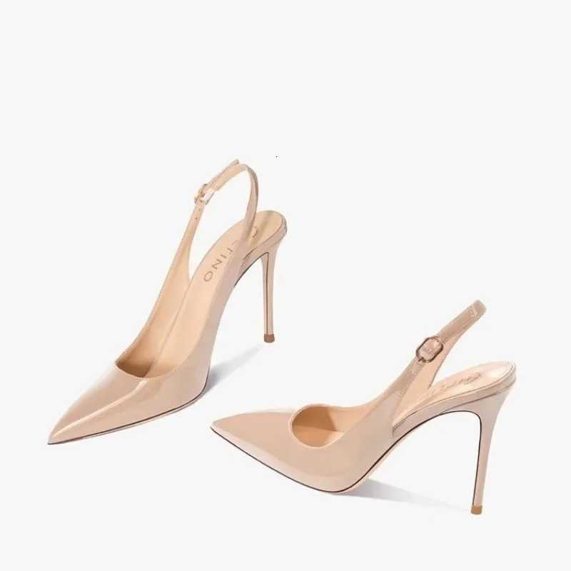 Sexy high-heeled sandals with pointed tips and elegant 2025 summer patent leather strappy fashionable party womens shoes W250814