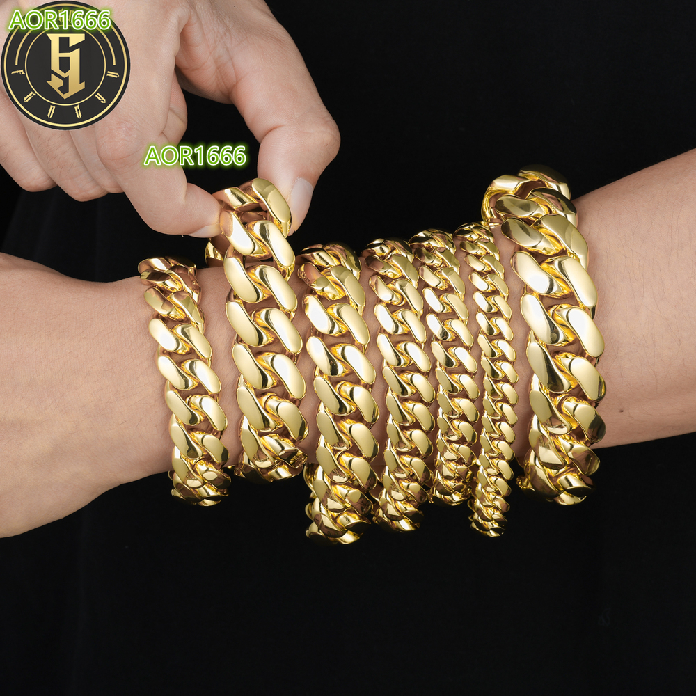 Cubana Luxury Wholesale Hip Hop Jewelry 14K 18K Gold Plated Miami Cuban Link Chain Bracelet Heavy Solid Custom Fashion Man Women