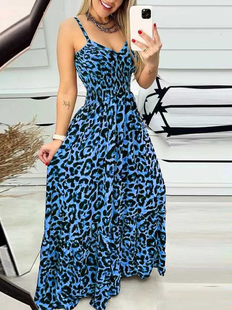 2025 Summer Sexy V-neck Paghetti Strap Long Dress Leopard Print Womens Fashion Ele Fe New Party Dress XJ250814