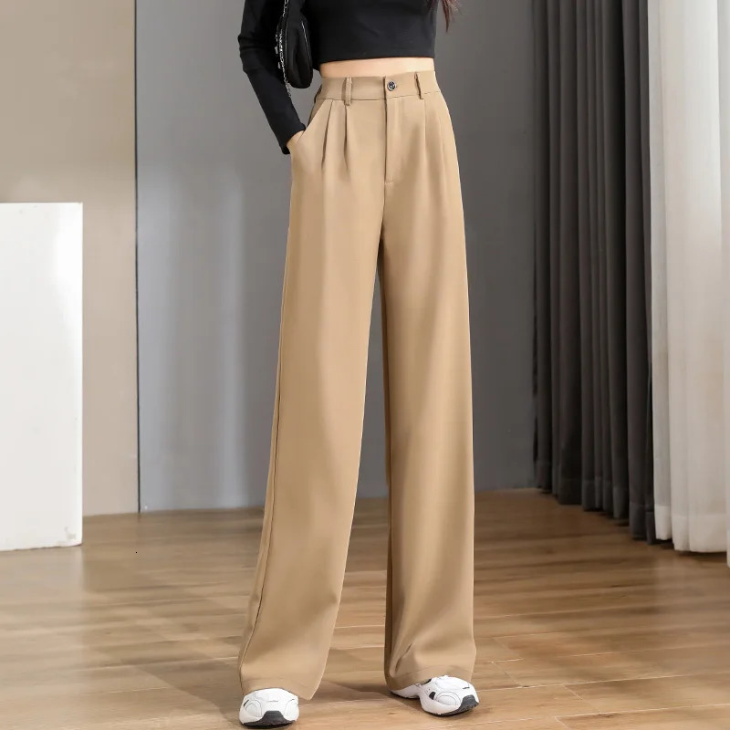 WomenS Loose Spring Summer 2025 High Waist Wide Legs Slim Casual Trousers Korean Fashion Trend Female Suit Straight Pants 250808