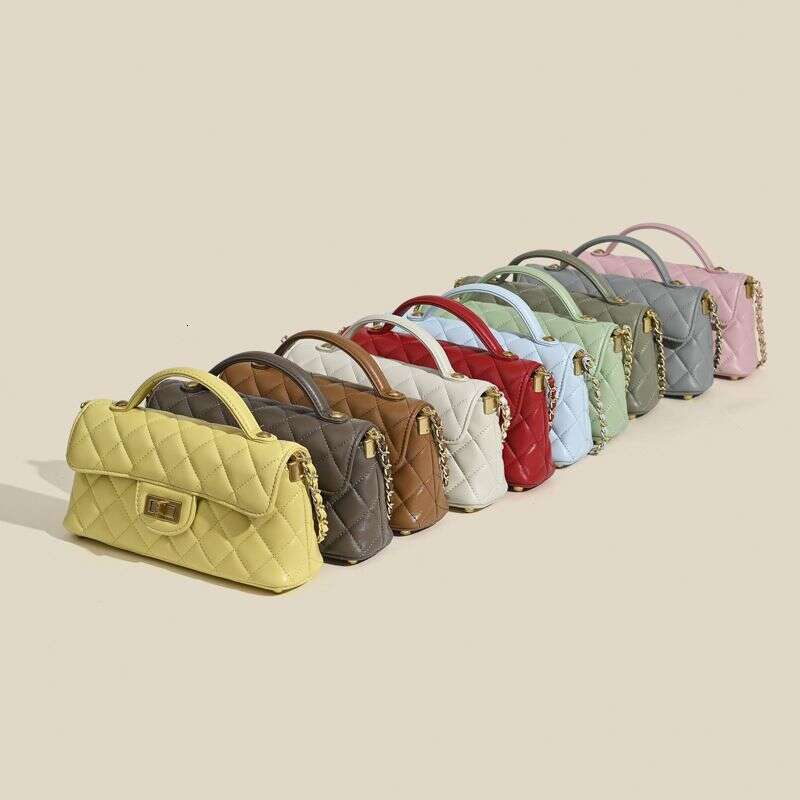 New Top Layer Sheepskin Dia Pattern Style Chain Crossbody Single Shoulder Handbag Small Square Bag