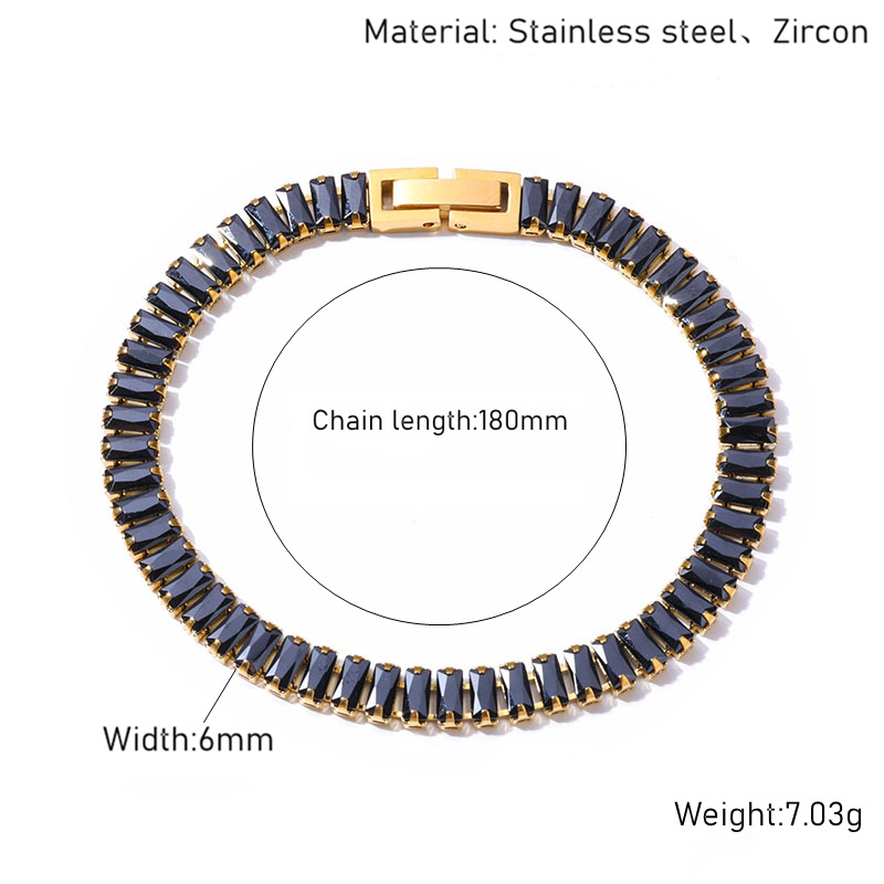6mm Stainless Steel Black Cubic Zirocn Tennis Chain Necklaces Bracelet Earrings