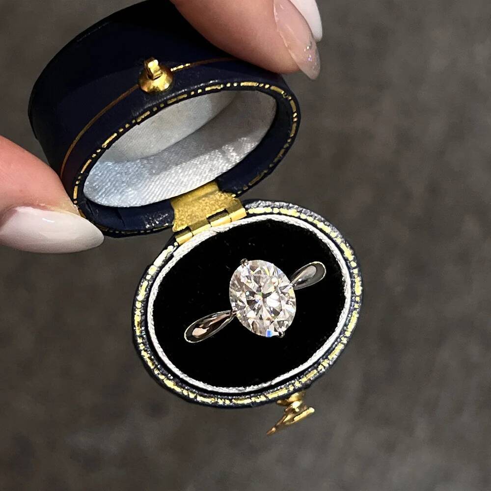 BXINY GRA Certified 3CT Oval Cut Moissanite Rings S925 Silver D Color Lab Diamond For Women Solitaire Wedding Bands Fine Jewelry