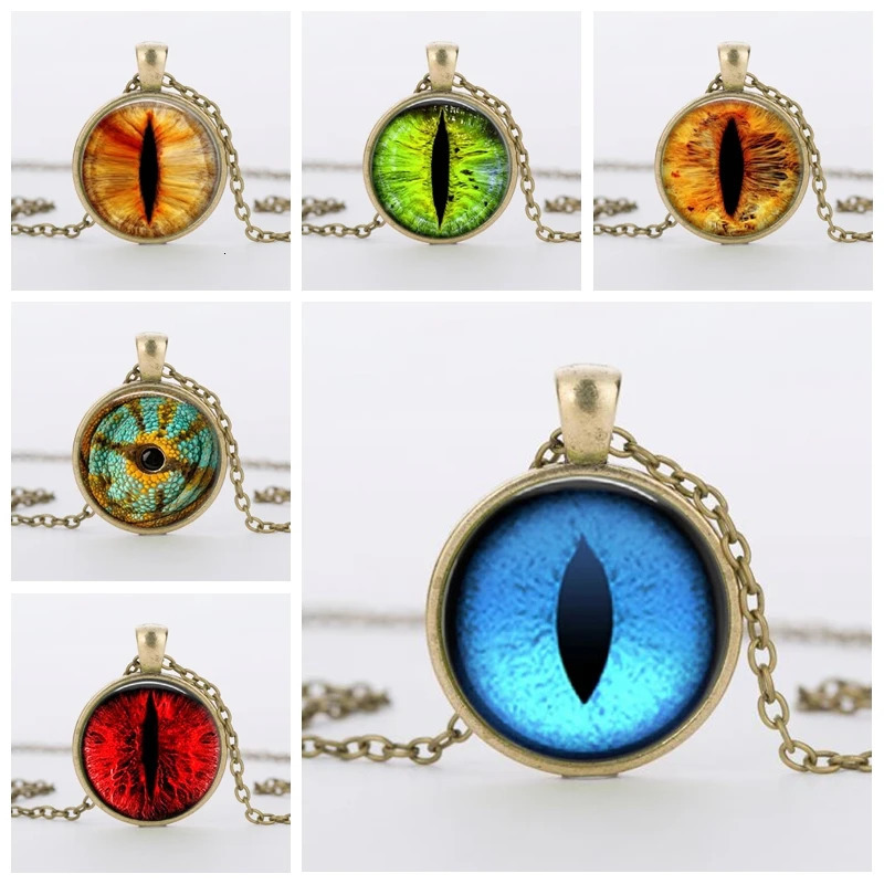 Vintage Red Cat Eye Necklace Dragon Eyes Po Glass Cabochon Pendant Necklace Men Jewelry 250812