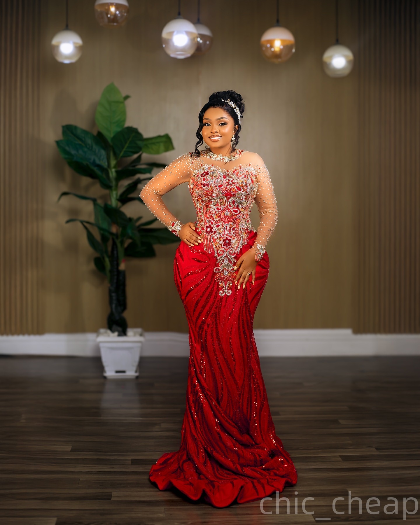 Red Mermaid Prom Dresses 2025 Beaded Lace Full Sleeves Sparkly Evening Formal Party Second Birthday Engagement Gowns Plus Size Dress For Special Occas