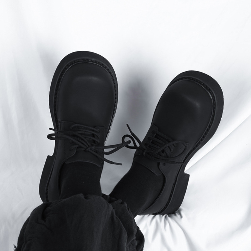 Big Toe Derby for High-End Commuter Black Thick-Soled Trendy Shoes Men 2023 New Height-Increasing Japanese Style