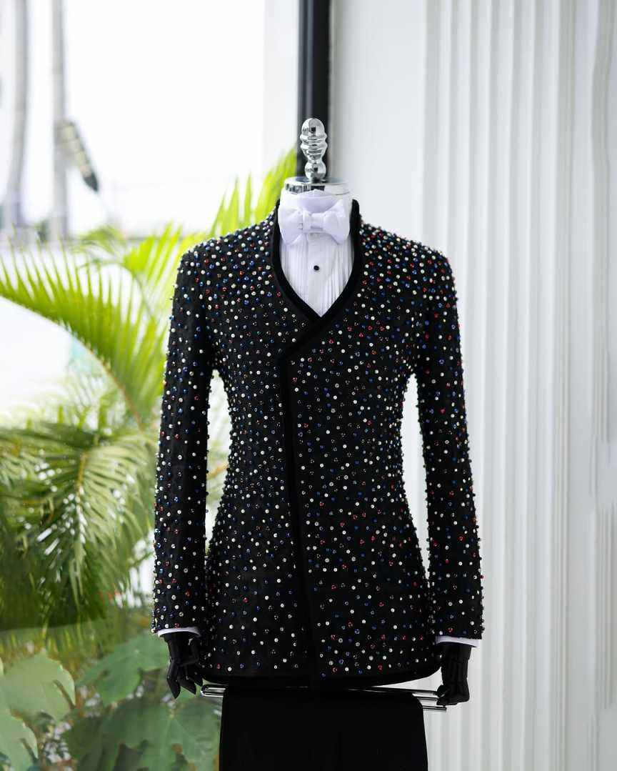 Colorful Beading Mens Tuxedos Slim Fit Sequined Groom Wedding Pants Set Male Fashion Suit Customized Made Clothing 2 Pieces