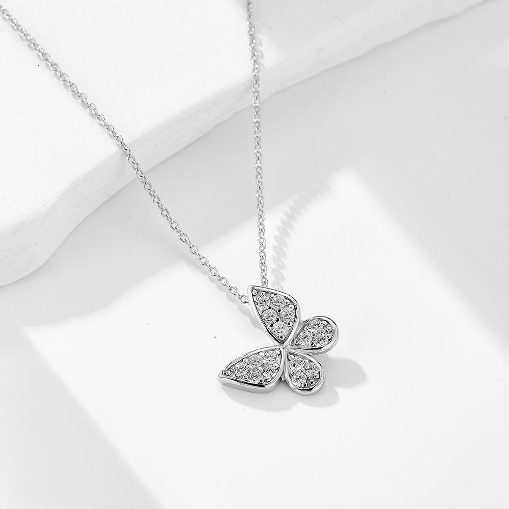 S Pure Sier Full Dia Butterfly Necklace Korean Version Sweet Niche Design Light Ins High-end Feel Versatile Collarbone Chain Jewelry for Women