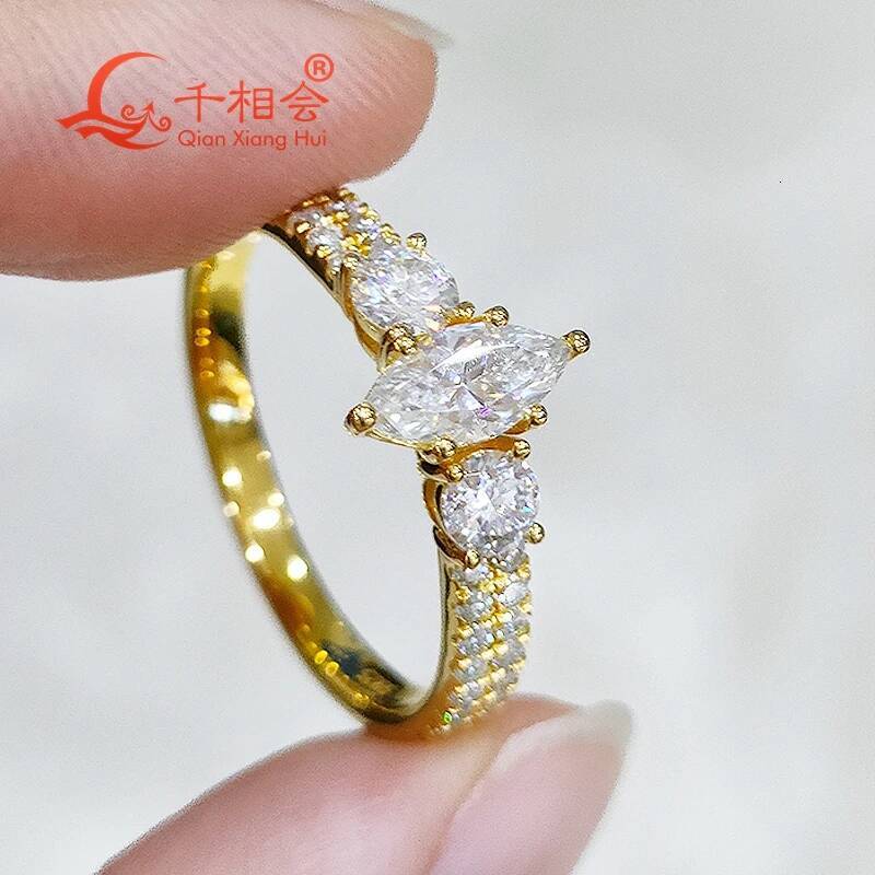 4*8mm Marquise round White Moissanite Ring S925 Sterling Silver Hip Hop Jewelry for Men Women Luxury Style Wedding Date Gift