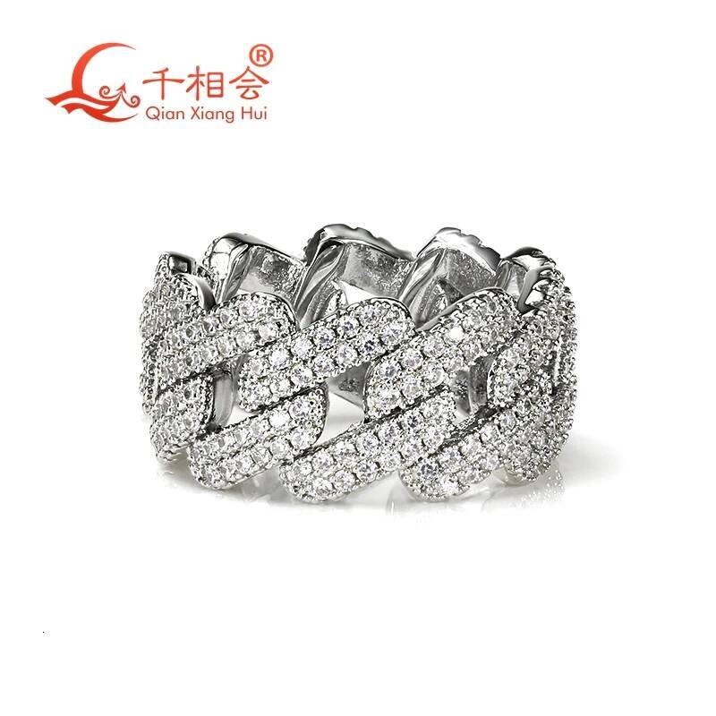 Sterling 925 Silver Hip Hop D VVS Moissanite Ring 11.8mm Two Rows round Diamonds Engagement Wedding Jewelry for Men And Women