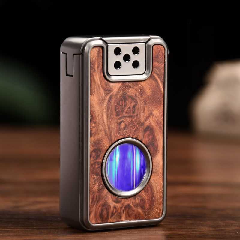 Windproof Dual-Flame Refillable Butane Torch Lighter with Adjustable Jet Wood Grain Design Cigarette Accessory Man Dad giftT250301