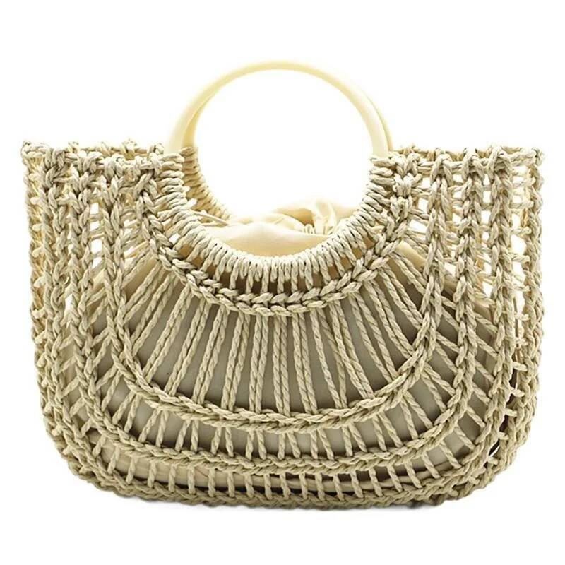 Summer Handbags Straw Beach Purses Large Capacity Woven Basket Holiday Hollowed Out Interior Round Handle Vegetable Tote Bag high-quality