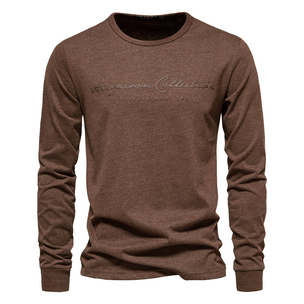 Designer t shirt Men's Long Sleeve Solid Color T-Shirt | 100% Cotton Letter Print | Casual Round Neck Slim Fit Top European size: S-2XL