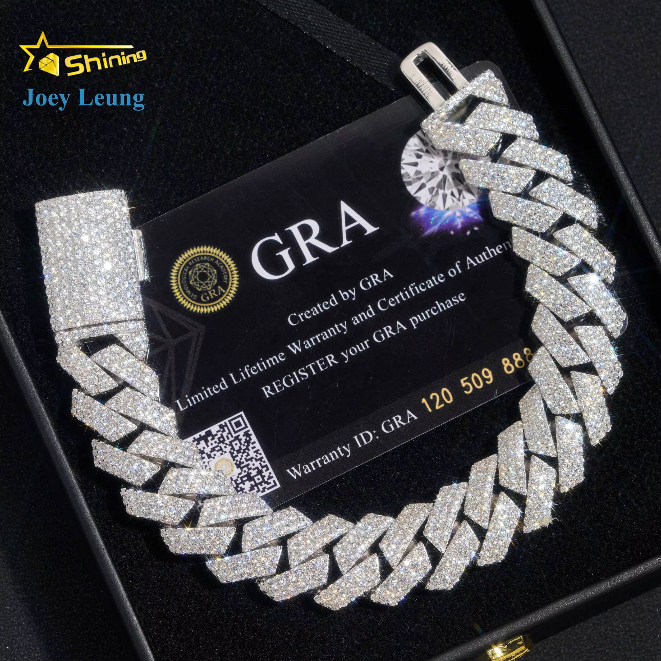 Iced Out Sterling Sier VVS Moissanite Dia Rapper Jewelry for Men 16MM Three Rows Hip Hop Cuban Link Bracelet