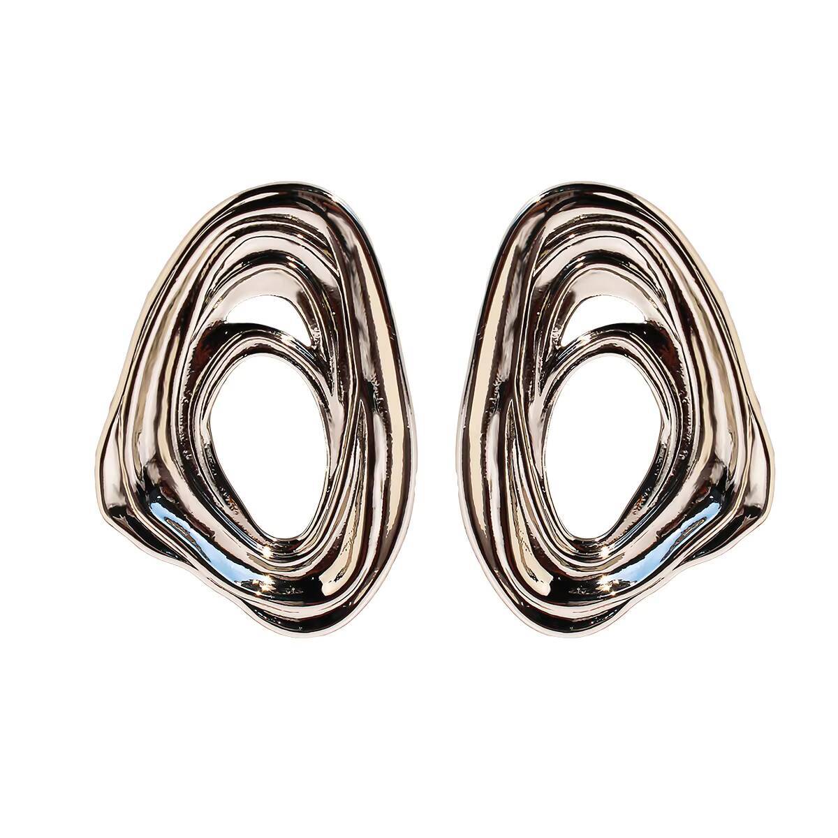 High-end Hand-carved Irregular Flowing Deep Swirl Exaggerated Wave-shaped Oval-shaped Earrings for Women