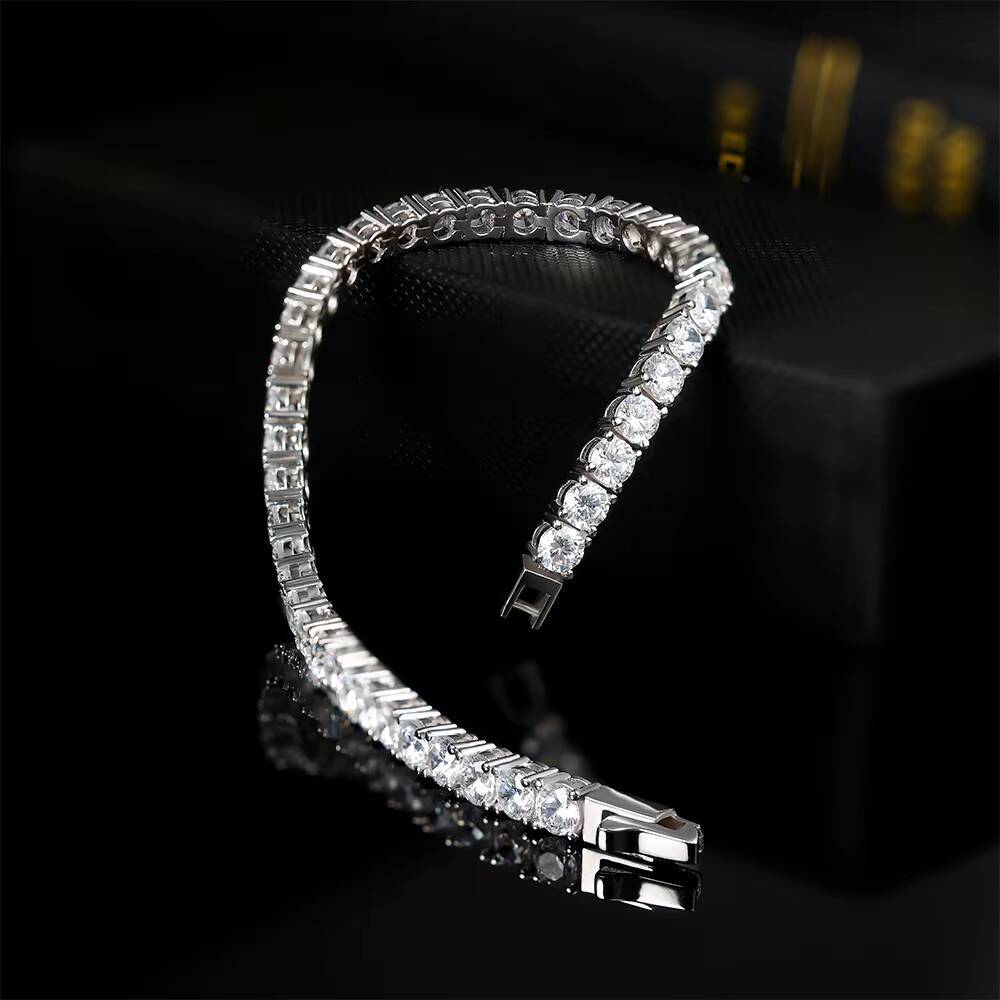 Grace Jewel Custom Sterling Sier Rhodium Plated 4.0mm Moissanite Tennis Bracelet with GRA Certifications