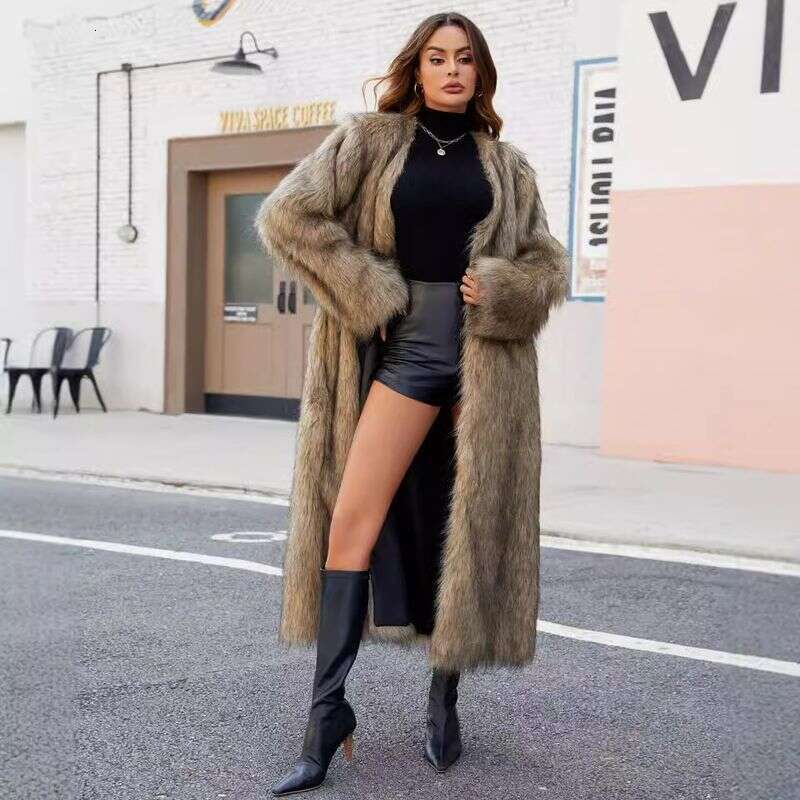 Women Long Faux Fur Coat Jacket Velvet Autumn Winter Warm Vest Coats Thick Pockets Long Sleeve Mom Y2k Coat Jackets