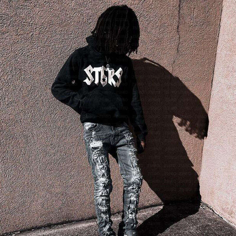 Street Hip-Hop Gothic Punk Style Hoodie with Number and Letter Print Pullover Sweatshirt