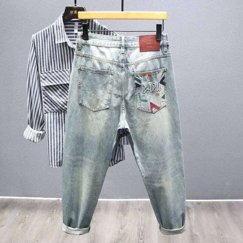 High-end Loose Jeans for Men, Spring and Autumn New Style, Unique Straight-leg Trendy Street Fashion Washed Denim Long Pants