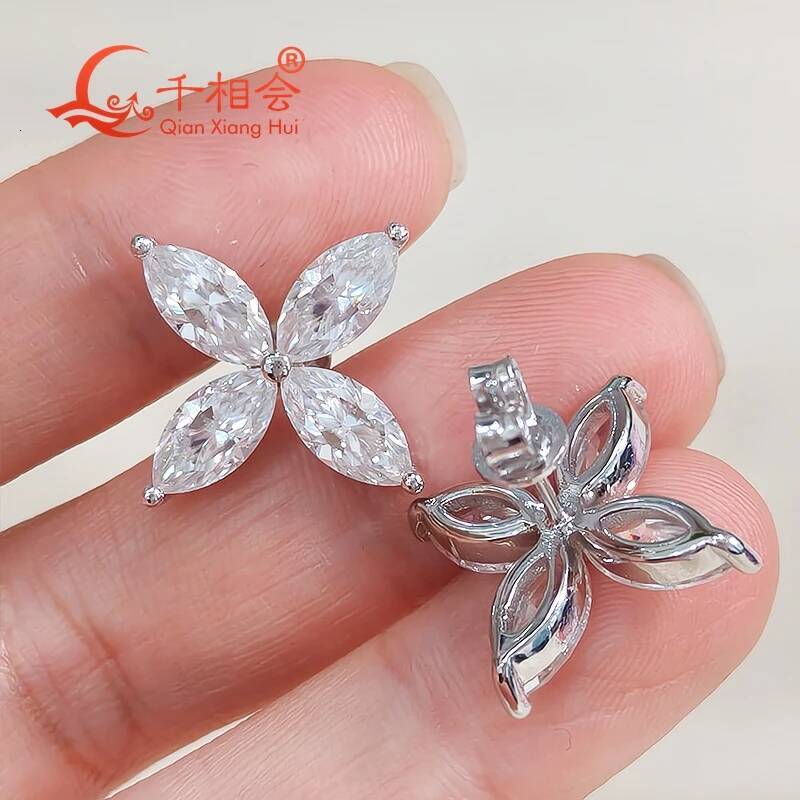 S925 Silver Marquise Shape 4.5*9mm White Moissanite Stone Ear Stud Earring for Women Wedding Jewelry Gift for Dating