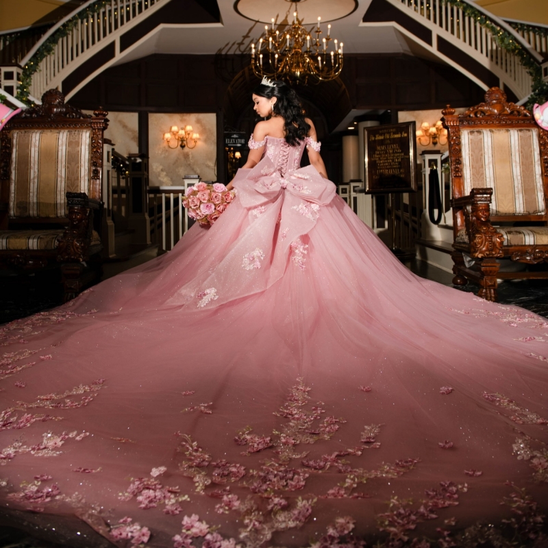 Pink Quinceanera Dresses Off The Shoulder Applique Lace Beads Tull Party Birthday Ball Gown Vestidos De 15 Anos Sweet 16 Dress