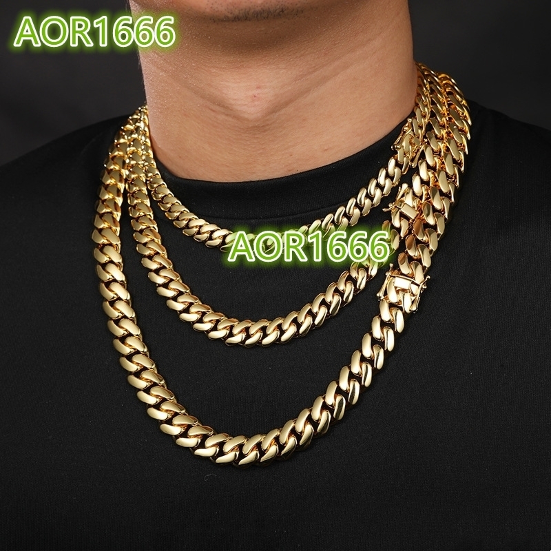 Cadena Cubana Para Hombres Hiphop Jewelry 10mm 12mm Real Gold Plated Heavy Solid Miami Cuban Link Chain Necklace