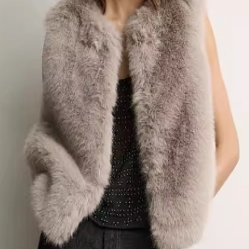Imitation fox fur, cashmere fur, integrated warm standing collar, fur vest/coat short