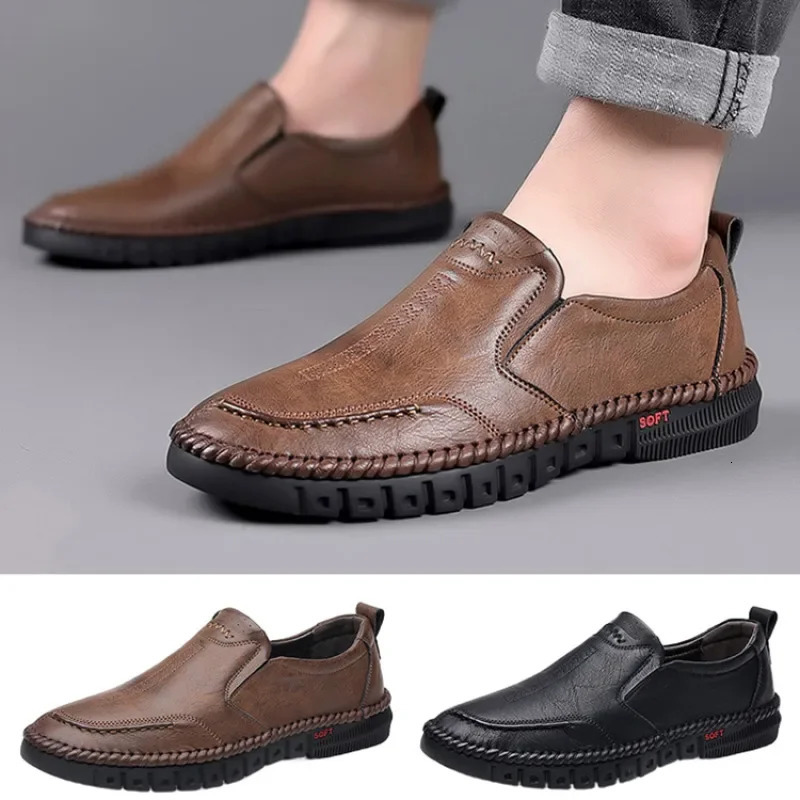 Mens Hand Stitched Genuine Leather Slip On Shoes Business Formal Ocn Wedding Party Footwear Leisure Official Board-Shoes 250814
