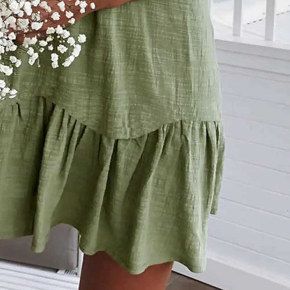 5 Neck Summer Dress for Dating Women Dress Solid Color Flounce Edge Spaghetti Strap Women Party Dresses XJ250814