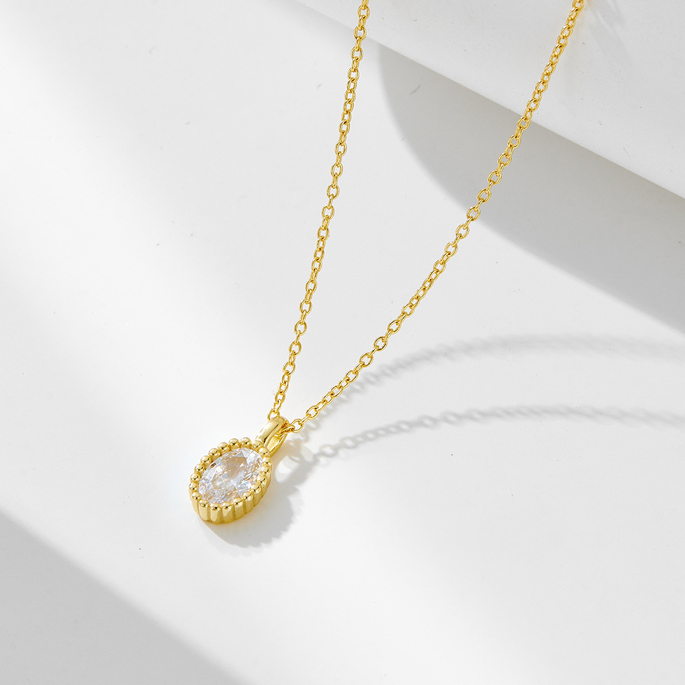S Pure Sier 14K Gold Plated Light Necklace for Women, Ins Style Oval Zircon Pendant, Niche Design Clavicle Chain Jewelry for Women
