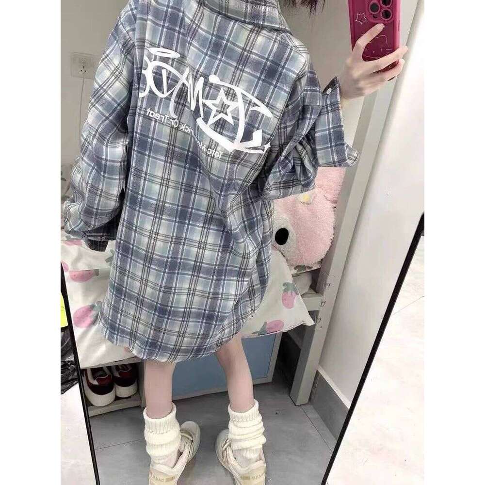 Vintage letter print plaid women's design sense small large size sun protection long-sleeved couple shirt coat