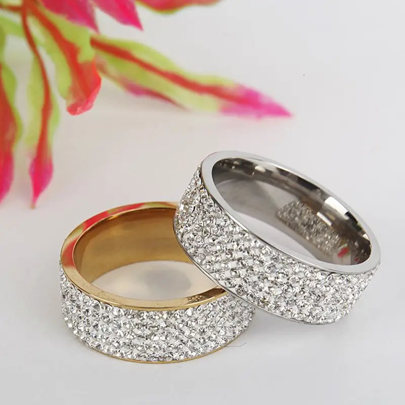 Women Men Stainless Steel Ring Crystal Rhinestone Wedding Engagement Ring Band Fashion Jewelry Size 7-12 250811