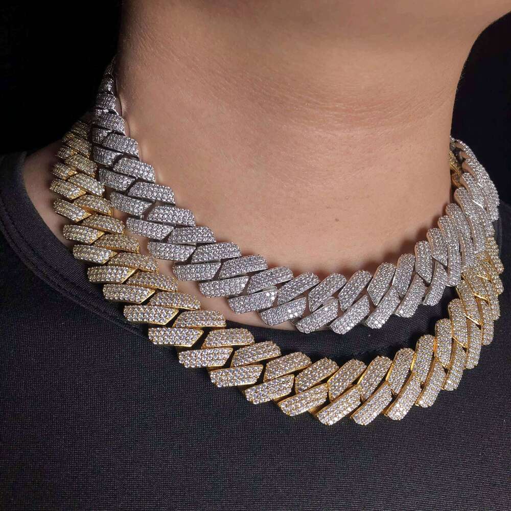 19mm Fork Ice Cuban Chain 3 Rows Rose and White Gold