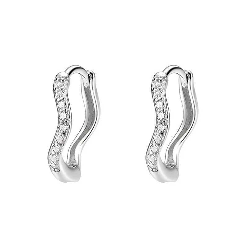 2PCS Stainless Steel Minimal Wave Hoop Earrings Crystal Zirconia Small Huggie Ear Rings for Women Piercing Jewelry XJ250814