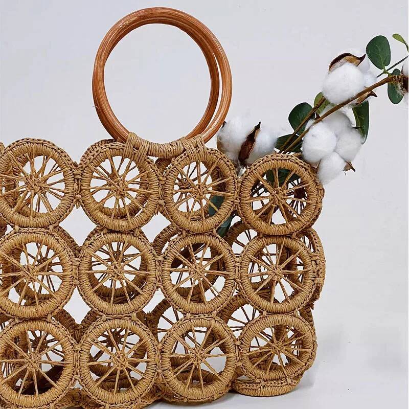 French Retro Fashion Hollow Out Handbag Bags for Women Handmade Woven Vacation Beach Summer Bag high-quality
