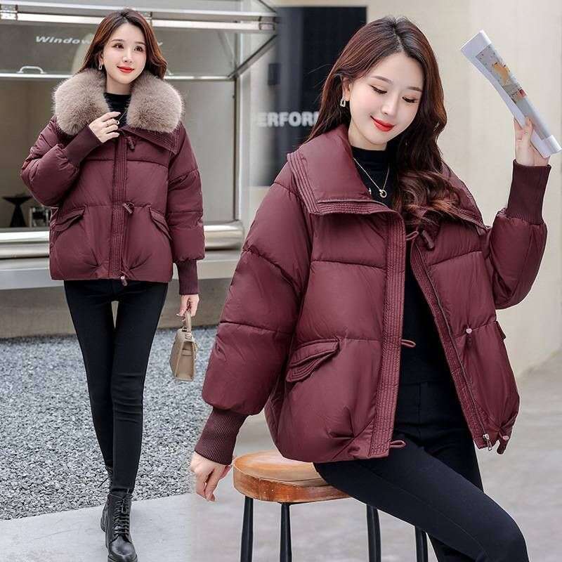 New In Parkas Loose Ladies Fur Collar Jacket Winter Woman Parka Overcoat Korean Fashion Female Ultra Light Warm Coat Black